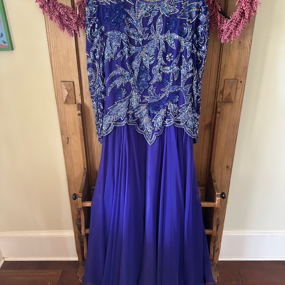 Elegant Blue Beaded Gown